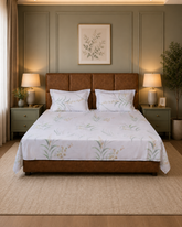 Sovereign | King Size Bedsheet | White & Green | 700 TC | 100% Tencel | 2 Pillow Covers