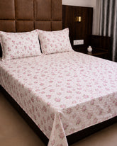 Manor | King Size Bedsheet | Off White & Rose Pink | 500 TC | 100% Cotton | 2 Pillow Covers