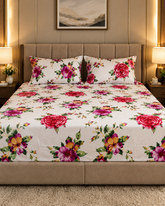 Couture | King Size Bedsheet | White & Fushia | 500 TC | 100% Cotton | 2 Pillow Covers