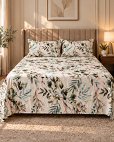 Cadence | King Size Bedsheet | Greyish Green | 500 TC | 100% Cotton | 2 Pillow Covers
