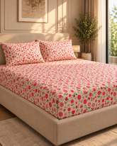 Verve | King Size Bedsheet | Off White & Pink | 500 TC | 100% Cotton | 2 Pillow Covers