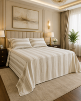 Truce | King Size Bedsheet | Off White & Ivory | 500 TC | 100% Cotton | 2 Pillow Covers
