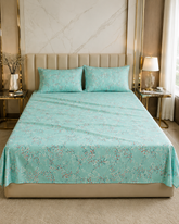 Echo | King Size Bedsheet | Aqua | 500 TC | 100% Cotton | 2 Pillow Covers