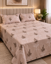 Signature | King Size Bedsheet | Beige & Brown | 1000 TC | 100% Cotton | 2 Pillow Covers