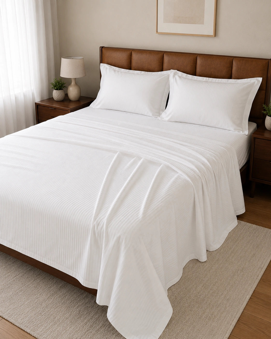 Apex | King Size Bedsheet | Snow White | 500 TC | 100% Cotton | 2 Pillow Covers