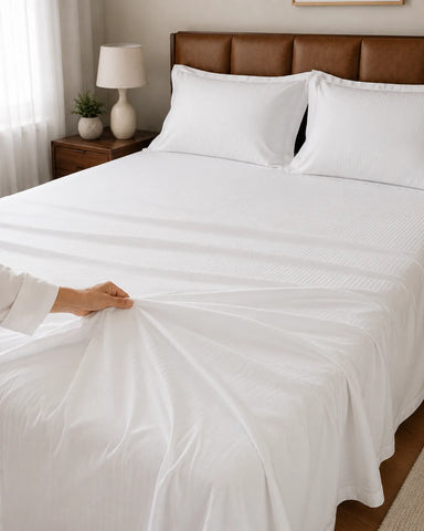 Apex | King Size Bedsheet | Snow White | 500 TC | 100% Cotton | 2 Pillow Covers