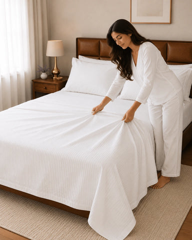 Apex | King Size Bedsheet | Snow White | 500 TC | 100% Cotton | 2 Pillow Covers