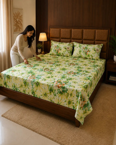 Grandeur | King Size Bedsheet | Jade Green | 500 TC | 100% Cotton | 2 Pillow Covers