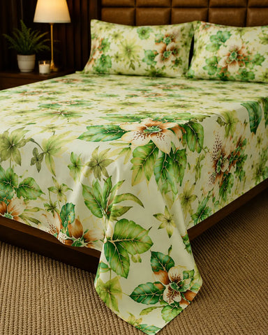 Grandeur | King Size Bedsheet | Jade Green | 500 TC | 100% Cotton | 2 Pillow Covers