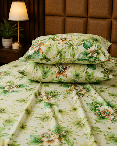 Grandeur | King Size Bedsheet | Jade Green | 500 TC | 100% Cotton | 2 Pillow Covers