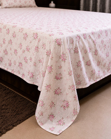 Manor | King Size Bedsheet | Off White & Rose Pink | 500 TC | 100% Cotton | 2 Pillow Covers
