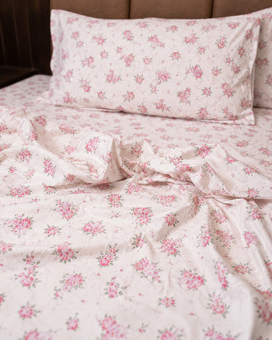 Manor | King Size Bedsheet | Off White & Rose Pink | 500 TC | 100% Cotton | 2 Pillow Covers