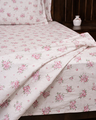 Manor | King Size Bedsheet | Off White & Rose Pink | 500 TC | 100% Cotton | 2 Pillow Covers