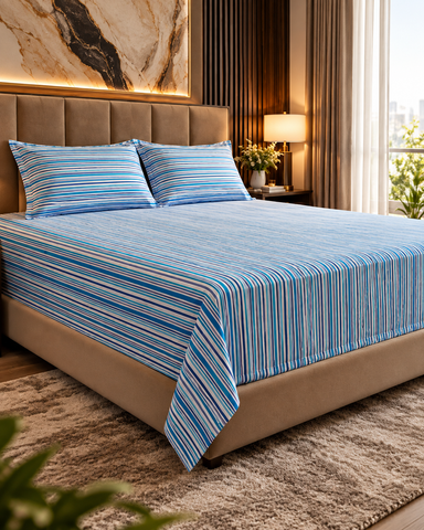 Gentry | King Size Bedsheet | Ocean Blue | 700 TC | 100% Cotton | 2 Pillow Covers