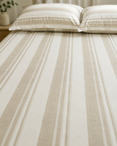 Truce | King Size Bedsheet | Off White & Ivory | 500 TC | 100% Cotton | 2 Pillow Covers