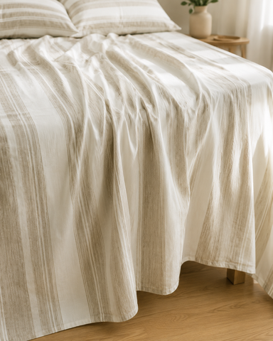 Truce | King Size Bedsheet | Off White & Ivory | 500 TC | 100% Cotton | 2 Pillow Covers