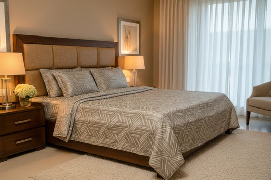 Luxury bed with premium jacquard cotton bedsheet with 1000 TC with pillow covers on it showing lifestyle and elegance
