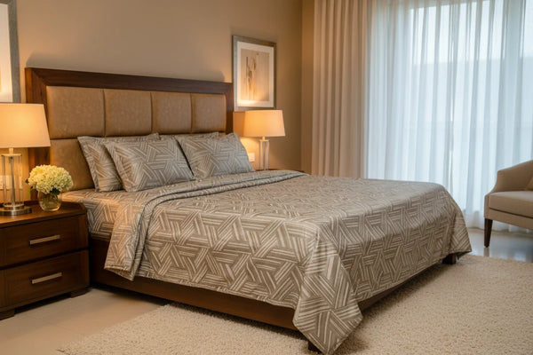 Luxury bed with premium jacquard cotton bedsheet with 1000 TC with pillow covers on it showing lifestyle and elegance