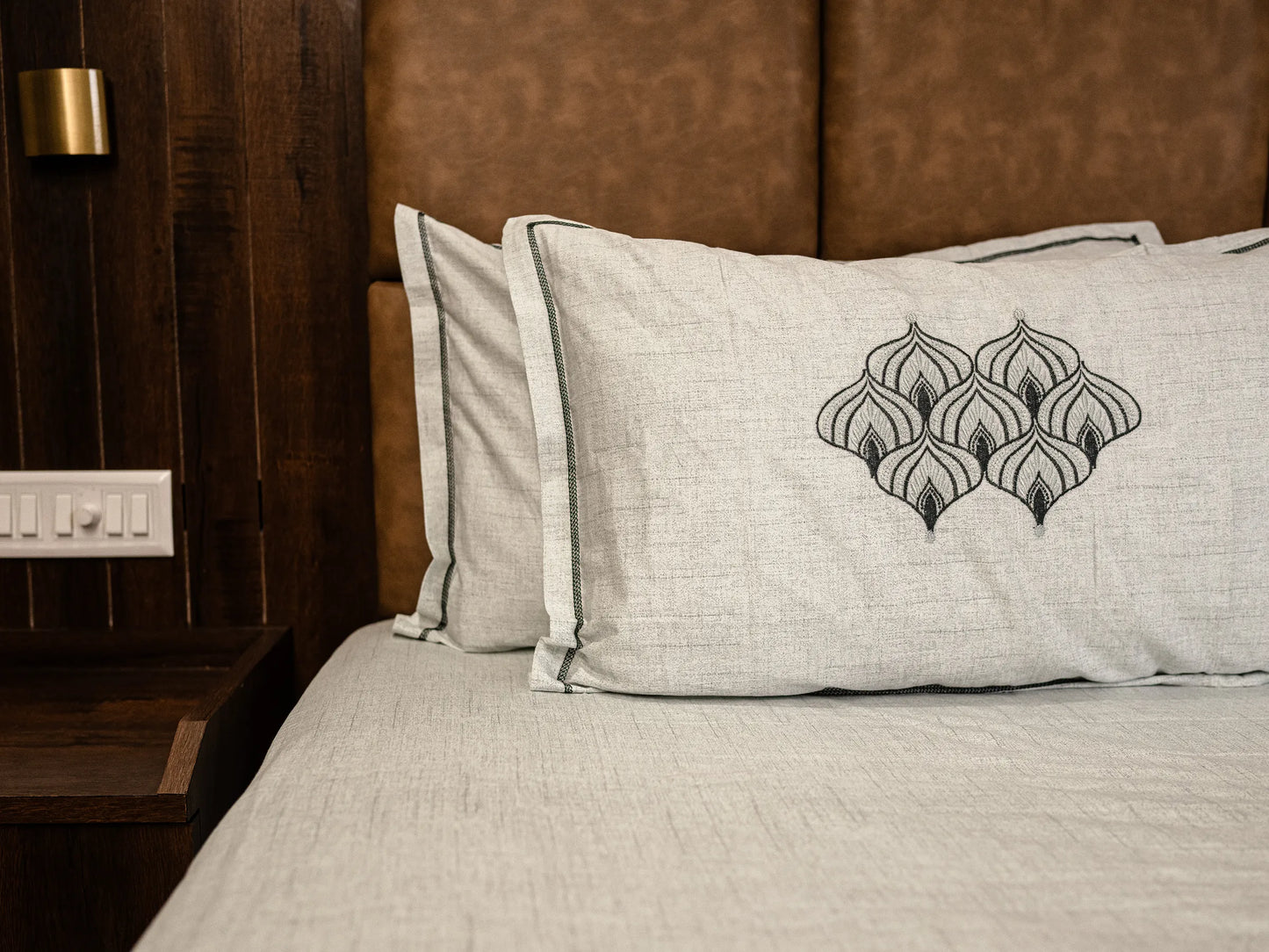 Solace greyish blue minimalist luxury bedding in organic cotton with 500 TC