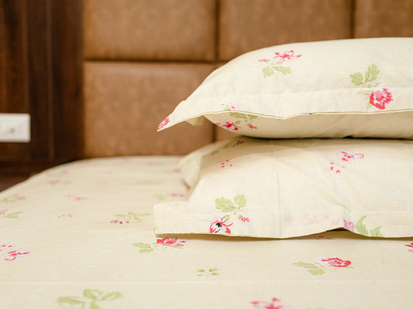 Stacked Palette pillow covers in panache green floral cotton fabric showcasing elegant bedding coordination and refined stitching
