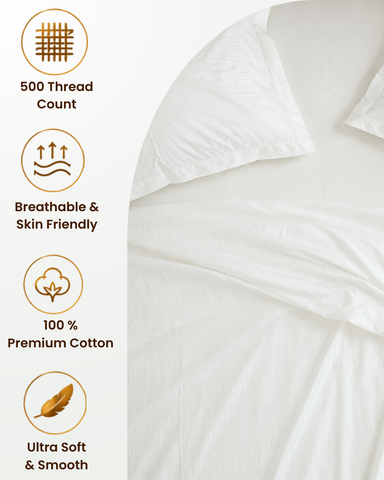 Apex | King Size Bedsheet | Snow White | 500 TC | 100% Cotton | 2 Pillow Covers