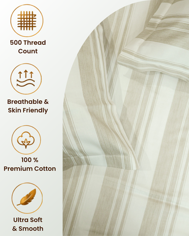 Truce | King Size Bedsheet | Off White & Ivory | 500 TC | 100% Cotton | 2 Pillow Covers